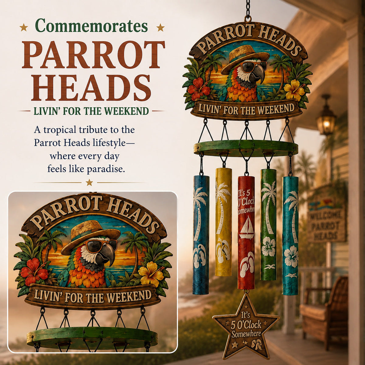 🔥Hot Sale 49% OFF🔥Parrot Heads Tropical Paradise Wind Chime