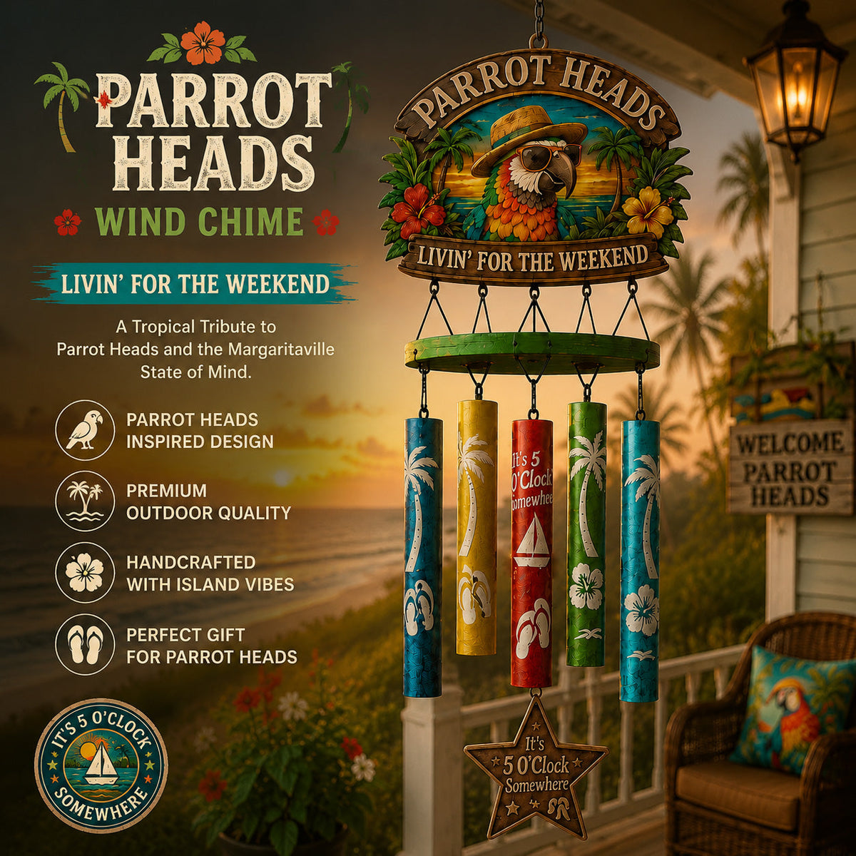 🔥Hot Sale 49% OFF🔥Parrot Heads Tropical Paradise Wind Chime